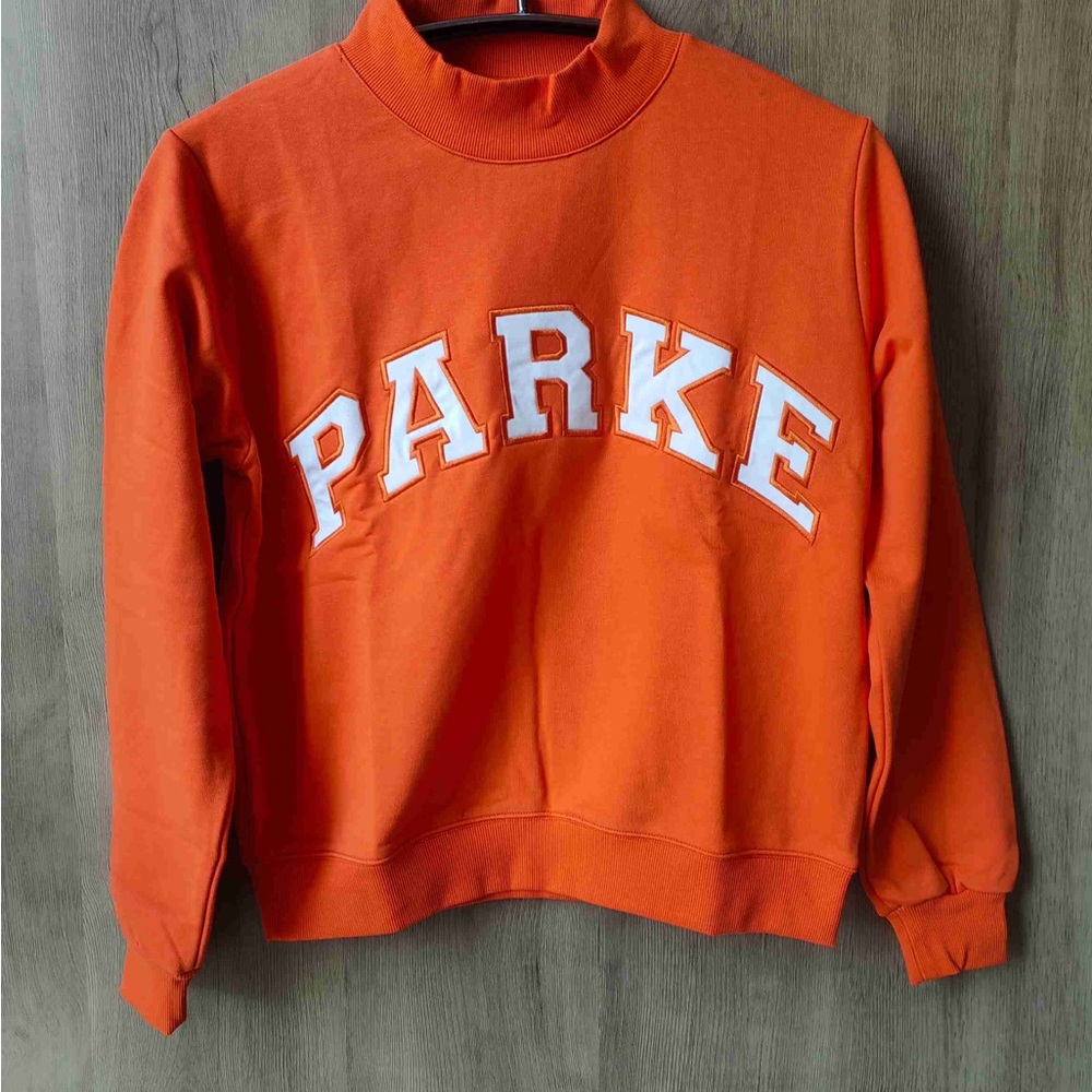 NEW Parke Orange Mock Neck Sweatshirt 🍊 Sweet & Cool Varsity NWT